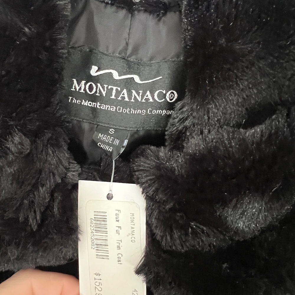 Montanaco NWT Black Coat with Faux Fur Trim-Small - Picture 3 of 9